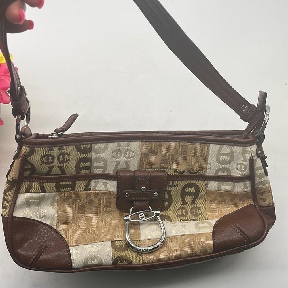 Etienne Aigner Beige, Brown & Cream Signature Patchwork Shoulder Bag